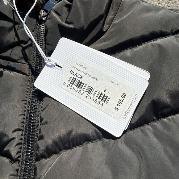 Ted Baker Coat Renika Short Quilted Jacket Packable Puffer Black NWT $195 Size 2 - Picture 12 of 13